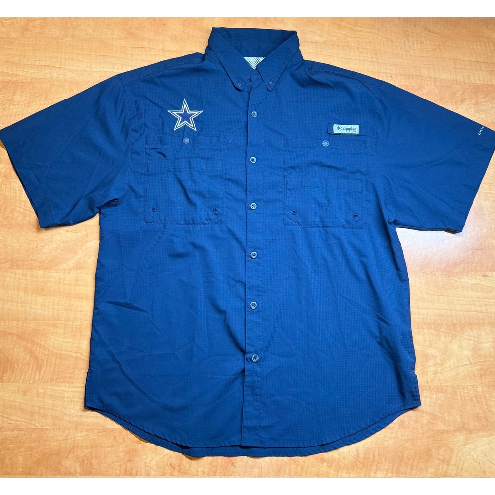 Columbia PFG Dallas Cowboys Shirt Mens Medium Navy Blue Tamiami II Fishing S/S